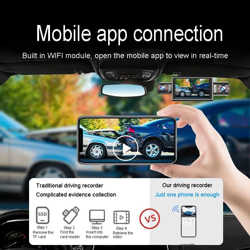 4CH Hidden Dash Cam WiFi APP Car DVR 360° Parking Monitor Night Vision WDR Loop Recording G-Sensor Motion Detection Blackbox