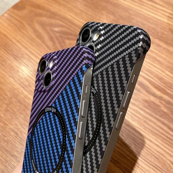 Magnetic Wireless Charging PC Case for iPhone 14 15 Plus 13 12 11 Pro Max Magsafe Carbon Fiber Texture Frameless for Hard Cover