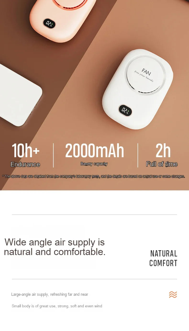 New Portable Mini Fan Hanging Handheld Fan Rechargeable Bladeless Turbo Ultra Quiet Student Hand Held Fan Outdoor Sports Travel