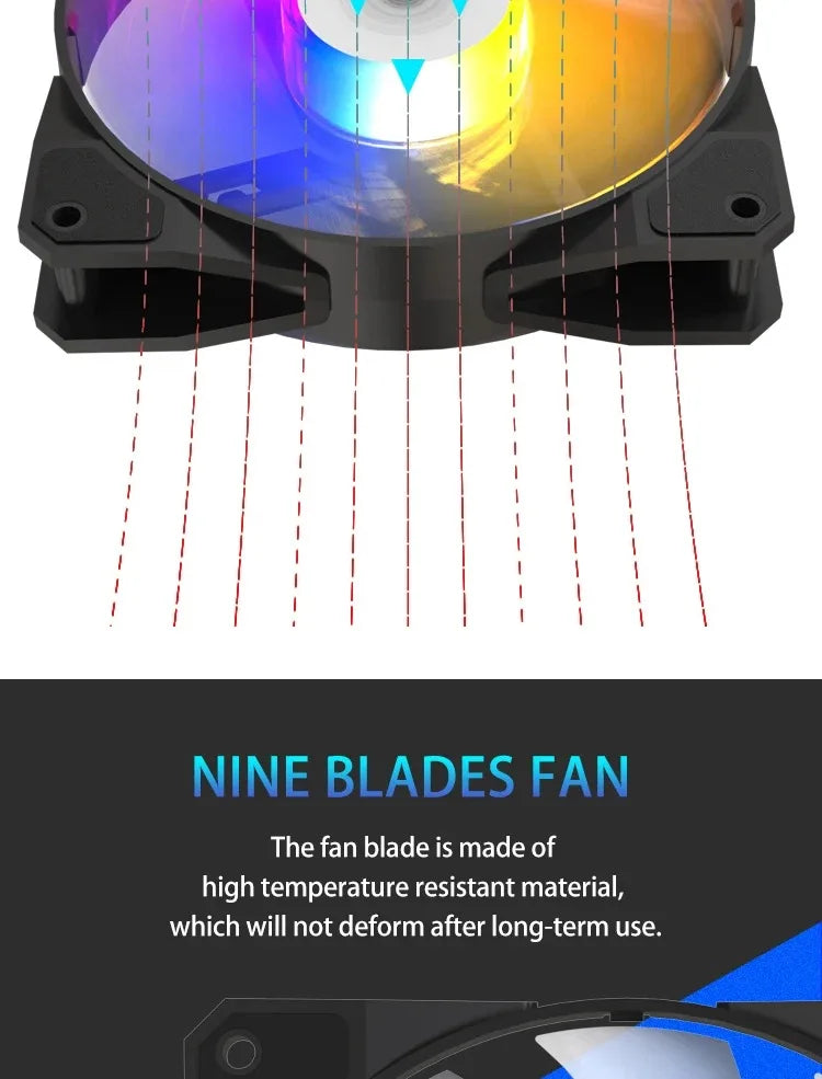 TEUCER P16 RGB FAN 120mm Pc Computer Case Fan Rainbow Heatsink 4PIN 12cm CPU Cooler Silent Fan