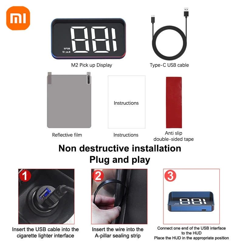 Xiaomi In-vehicle Speedometer HUD Head Up Display Digital Speed Mete GPS Compass Multifunctional Car Windshield Projector NEW