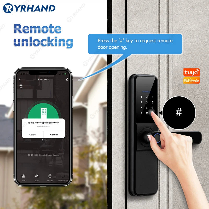 YRHAND H01 Tuya wifi App Unlock fechadura Biometric eletronica digital Waterpoof Fingerprint IC card Smart Door Lock for Home
