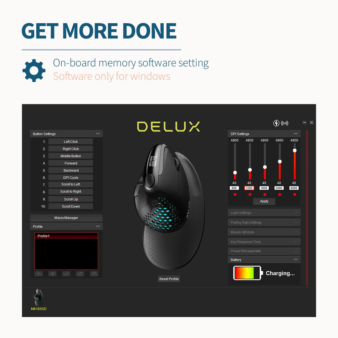 Delux M618XSD Wireless Mouse OLED Screen Designer Tri Mode Seeker Ergonomic Mouse 1000mAh Removable Back Cover Pc Gamer Office