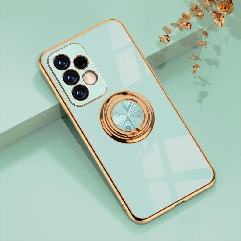 Plating Metal Ring Holder Phone Case For Samsung Galaxy S24 S22 S23 Ultra S21 FE S20 Plus A15 A52 A25 A53 A55 Note 20 Back Cover