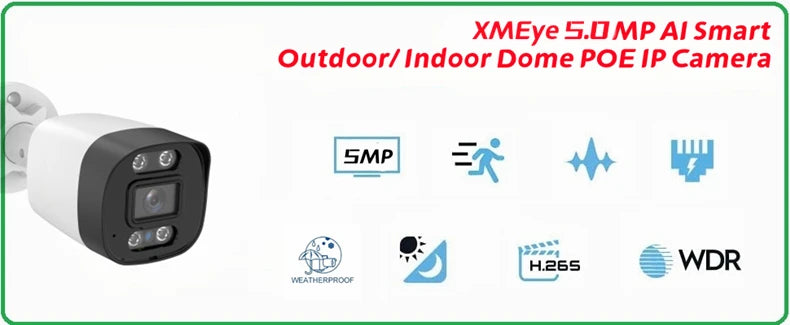 XM 5Mp AI Ip Camera Poe Cctv Security Camera H.265+ Outdoor Waterproof Audio Video Surveillance For Nvr System Xmeyepro