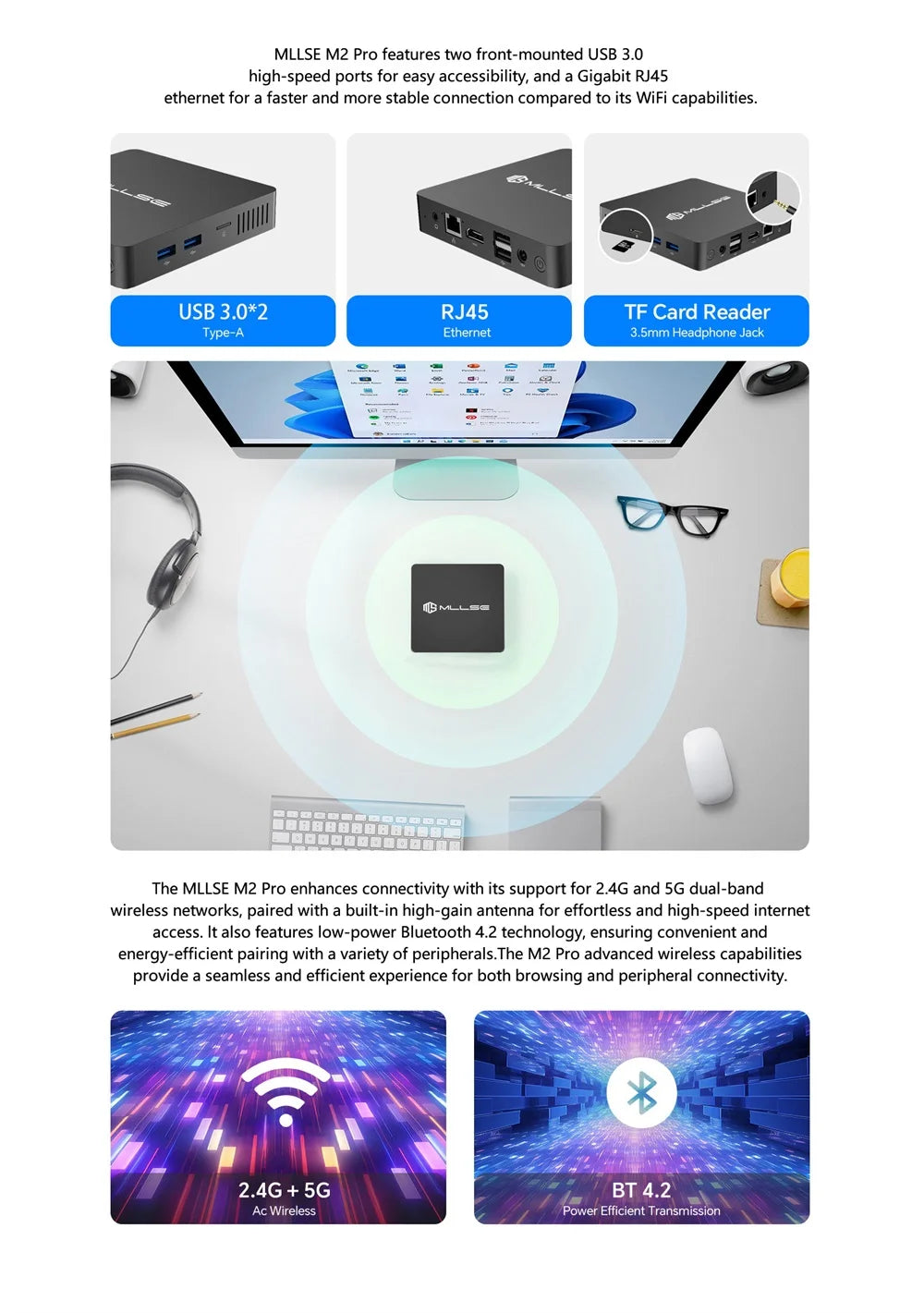 MLLSE Mini PC M2 Air Intel Gemini Lake N4000 Intel J3710 Windows 11 6GB RAM 128GB ROM Dual-Band WiFi Bluetooth USB Mini Computer