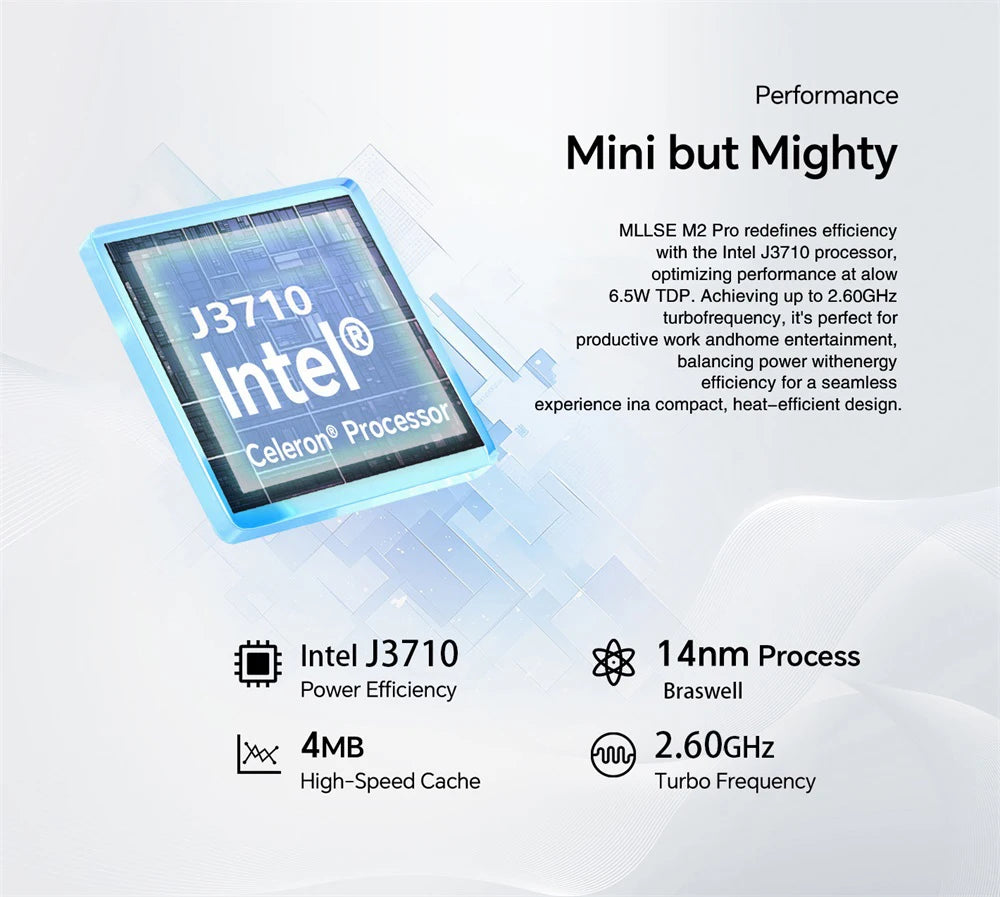 MLLSE Mini PC M2 Air Intel Gemini Lake N4000 Intel J3710 Windows 11 6GB RAM 128GB ROM Dual-Band WiFi Bluetooth USB Mini Computer