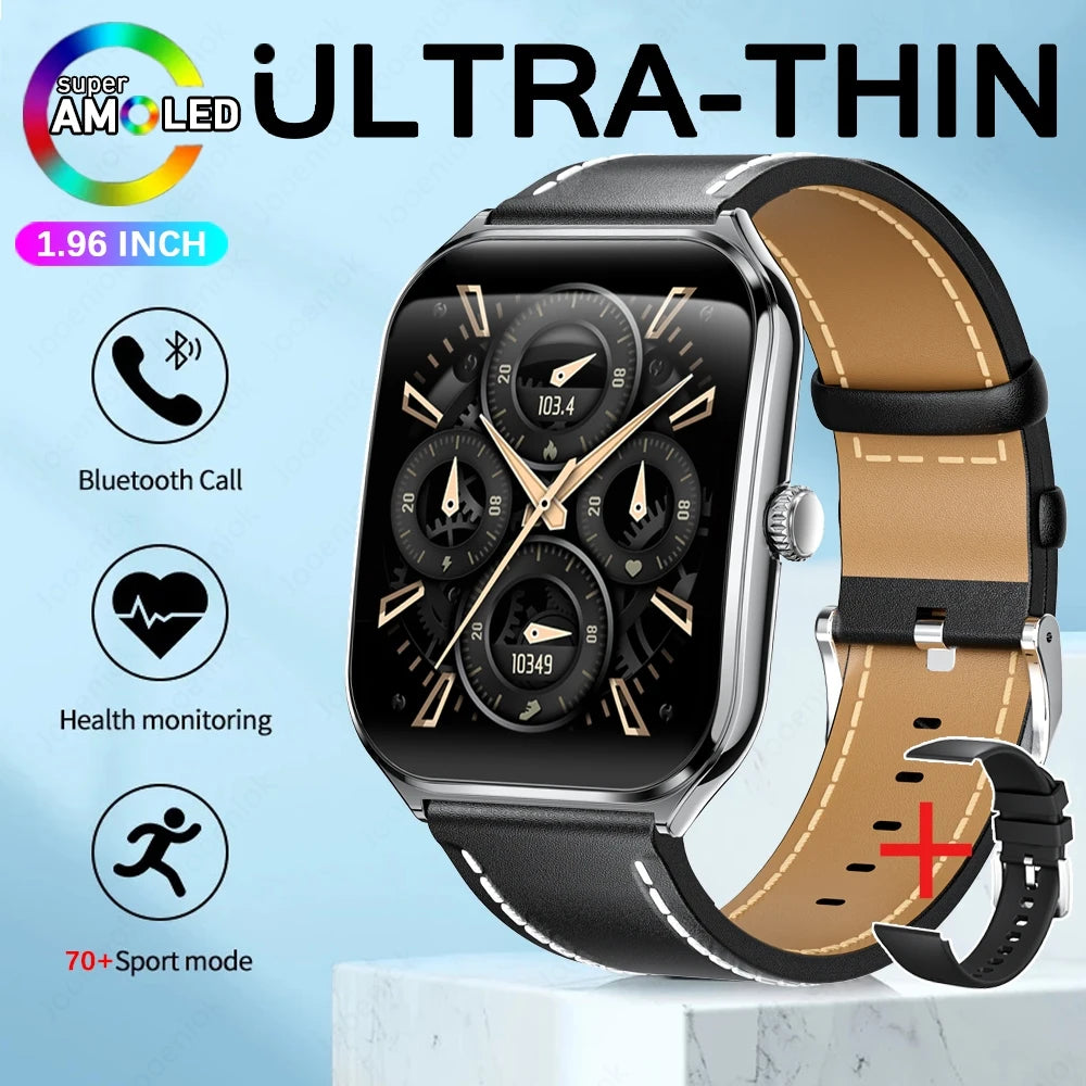 2025 New Ultra Thin Smart Watch Men 1.96"AMOLED 368*448 HD Display Always Show Time Health Monitor Waterproof BT Call Smartwatch