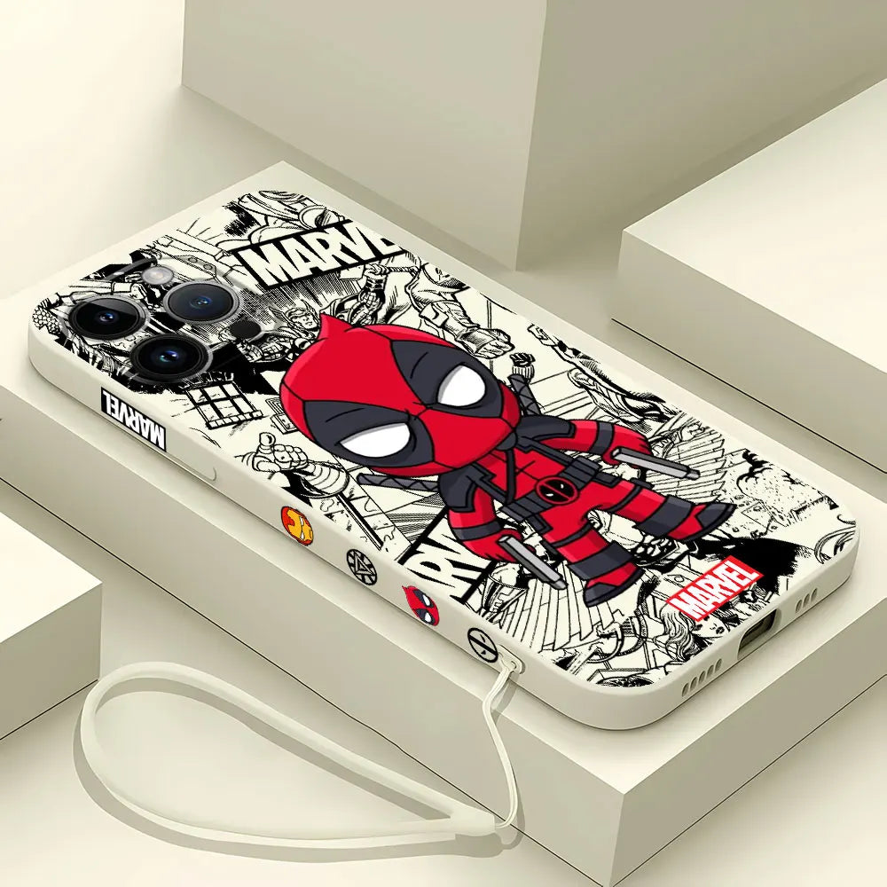 Cartoon Marvel Ironman Deadpool Case for iPhone 12 11 15 Plus X 7 8 13 Mini XR 14 Pro Max SE XS Soft Luxury Cover