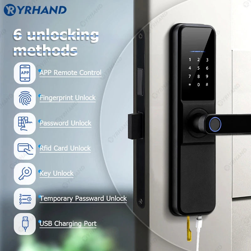 YRHAND H01 Tuya wifi App Unlock fechadura Biometric eletronica digital Waterpoof Fingerprint IC card Smart Door Lock for Home