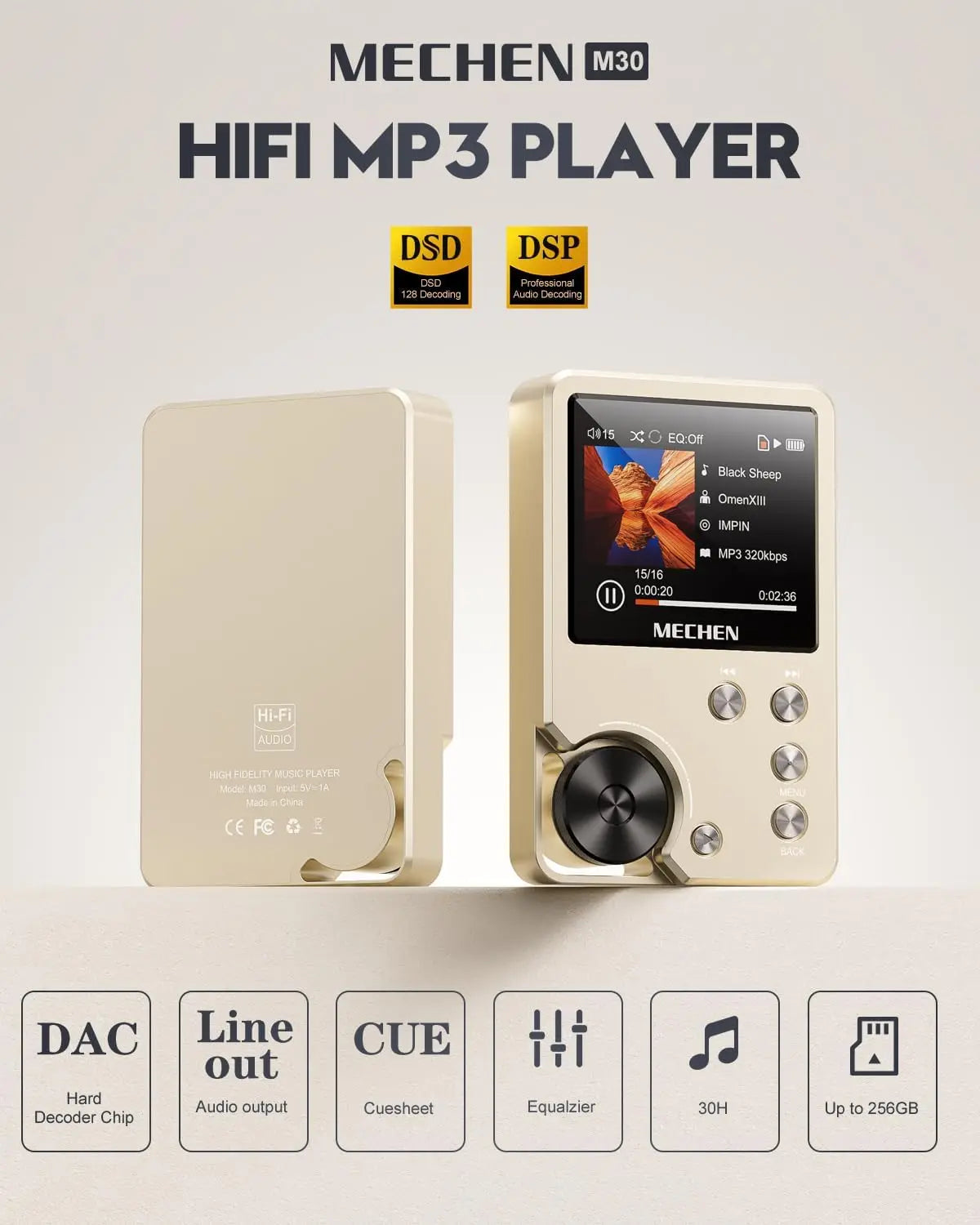 MP3 Player Lossless DSD High Definition Portable Hi-Fi Digital Audio Music Player With 64GB Memory Card Supports Up to 256GB