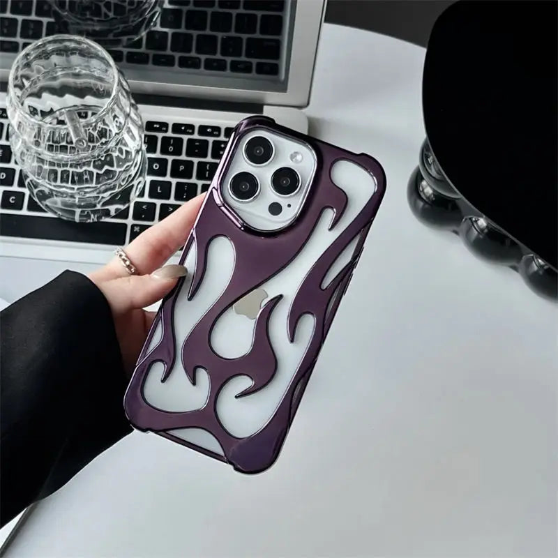 New 3D Flame pattern Hollow Slim Phone Case for iPhone 16 15 14 13 12 11 Pro Max 16E 15 14 16 Plus Shockproof Protective Cover