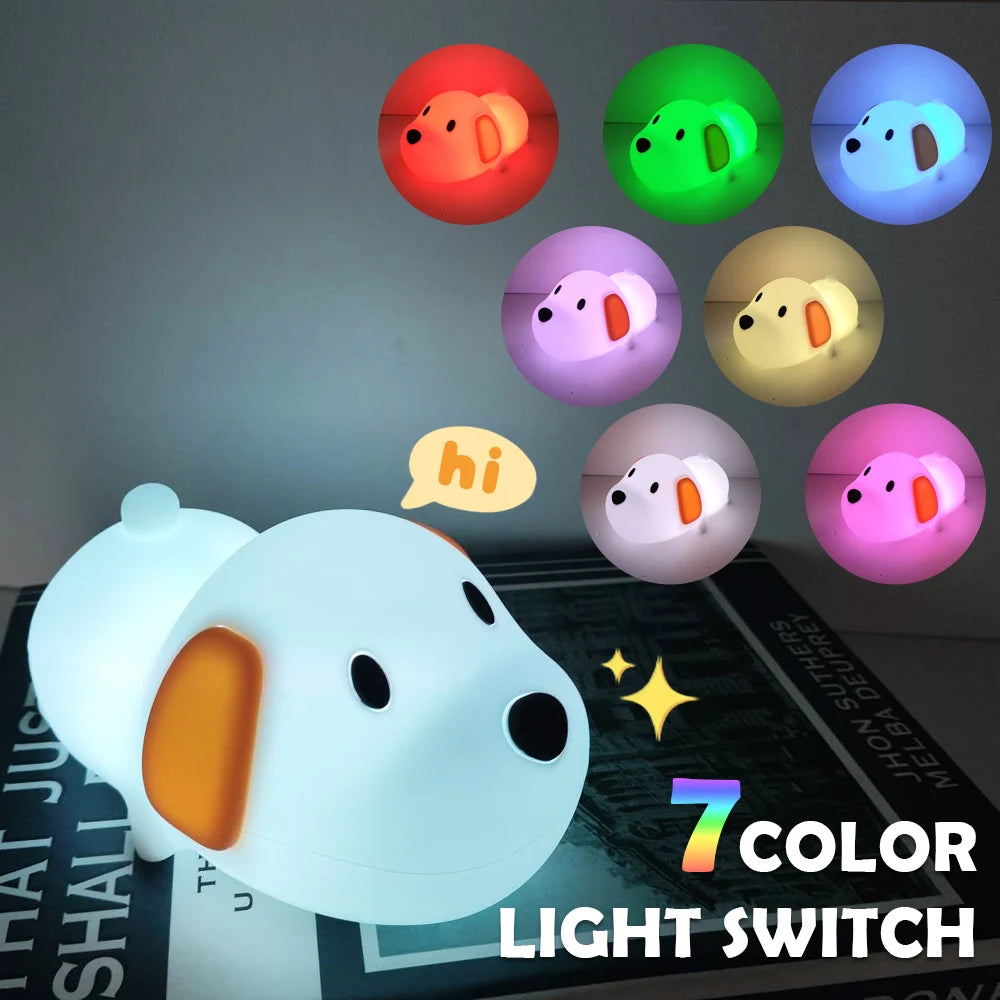 Silicone Dog Nursery Night Light 3 Level Brightness Cat Sleeping Nightlights Touch Sensor Beside Lamp For Kids Room
