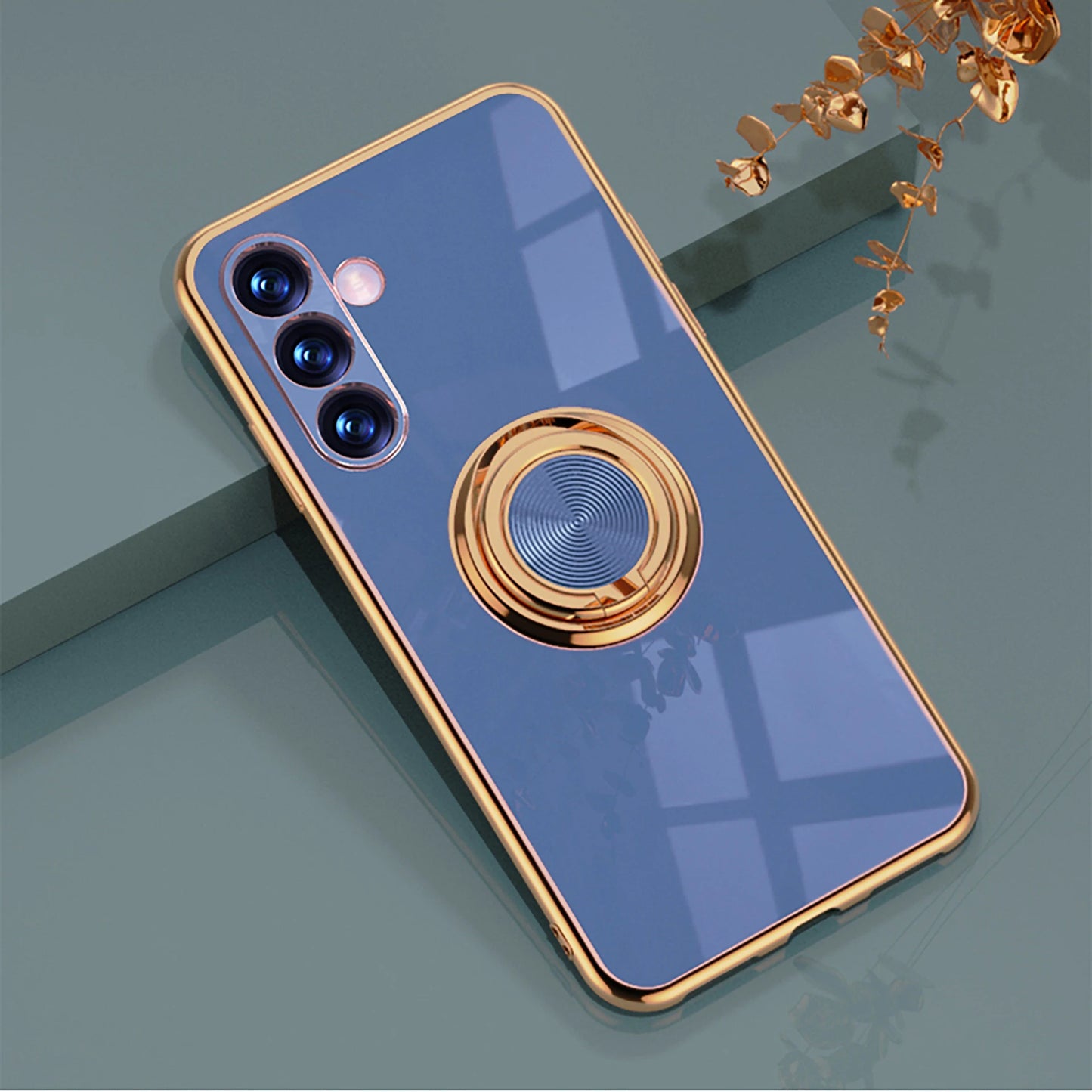 Plating Metal Ring Holder Phone Case For Samsung Galaxy S24 S22 S23 Ultra S21 FE S20 Plus A15 A52 A25 A53 A55 Note 20 Back Cover