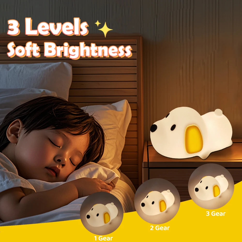Silicone Dog Nursery Night Light 3 Level Brightness Cat Sleeping Nightlights Touch Sensor Beside Lamp For Kids Room