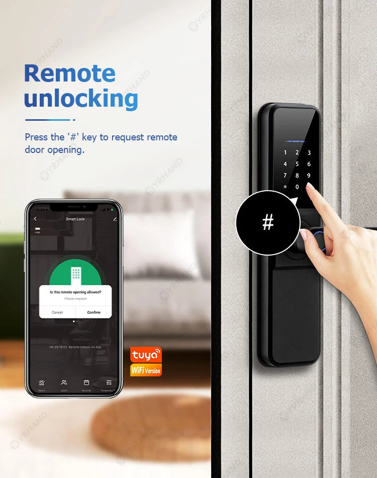 YRHAND H01 Tuya wifi App Unlock fechadura Biometric eletronica digital Waterpoof Fingerprint IC card Smart Door Lock for Home