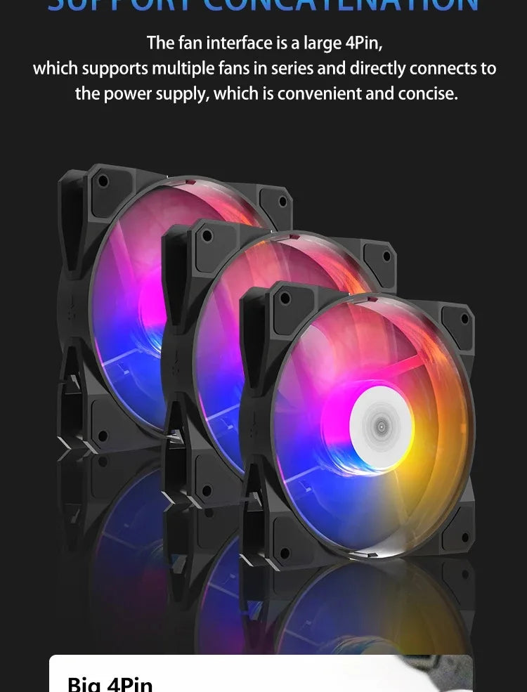 TEUCER P16 RGB FAN 120mm Pc Computer Case Fan Rainbow Heatsink 4PIN 12cm CPU Cooler Silent Fan