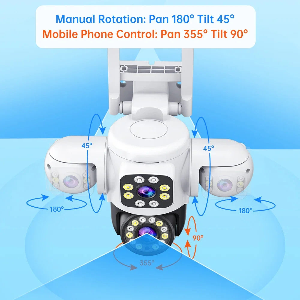 ANSVICAM 6K 12MP Triple Screen Triple Lens Outdoor WiFi PTZ 360° IP66 Yoosee CCTV Surveillance Camera for Complete Security