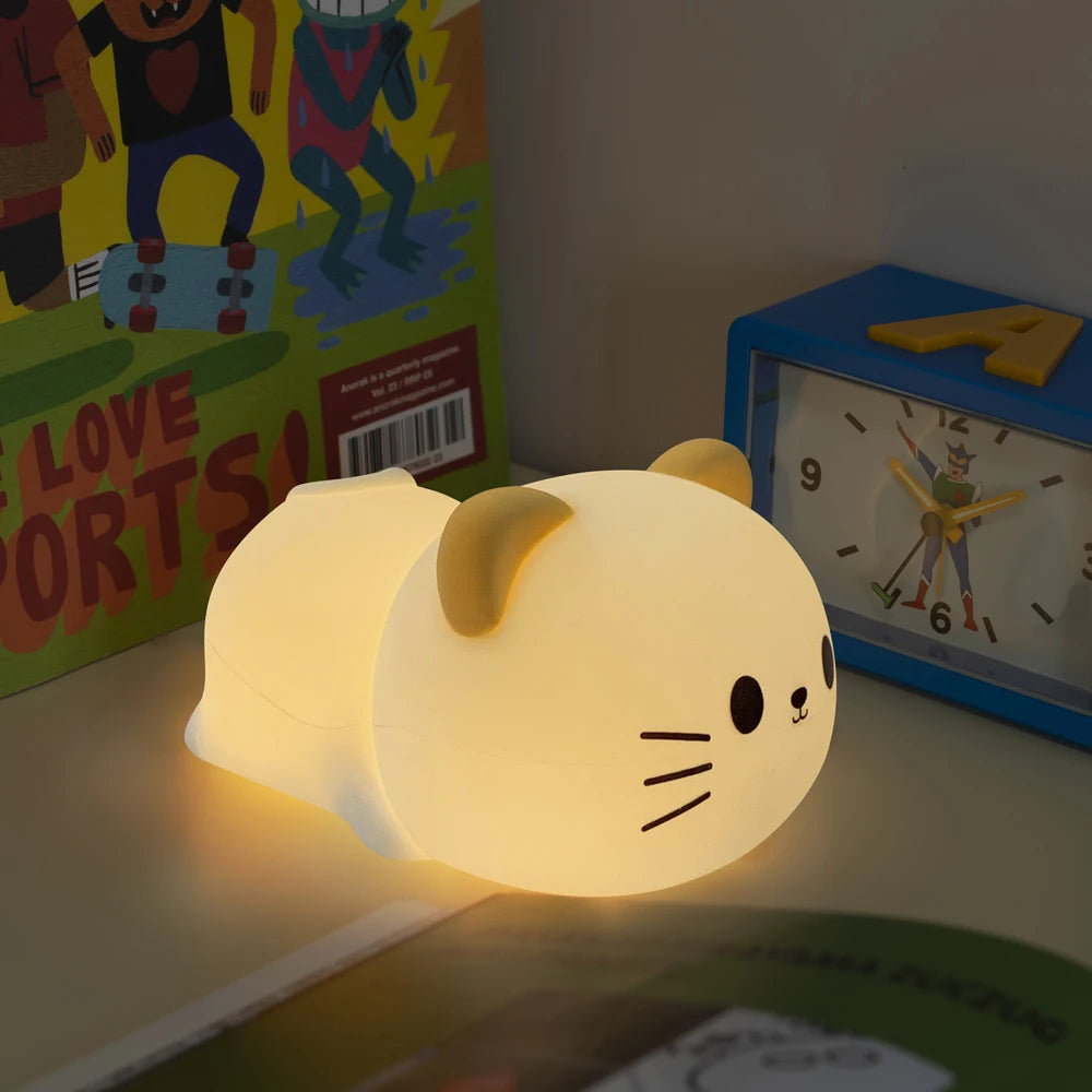 Silicone Dog Nursery Night Light 3 Level Brightness Cat Sleeping Nightlights Touch Sensor Beside Lamp For Kids Room