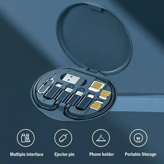 Portable Multi-functional Data Cable Storage Box, 60W Fast Charging Mobile Phone Holder, Charging Cable Set, Multi Head Adapter