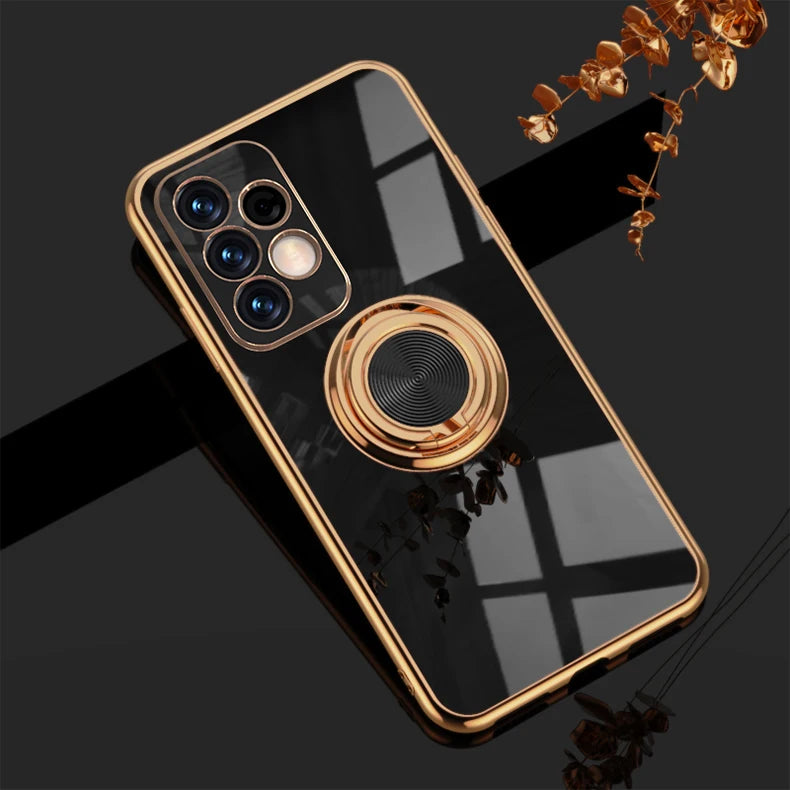 Plating Metal Ring Holder Phone Case For Samsung Galaxy S24 S22 S23 Ultra S21 FE S20 Plus A15 A52 A25 A53 A55 Note 20 Back Cover