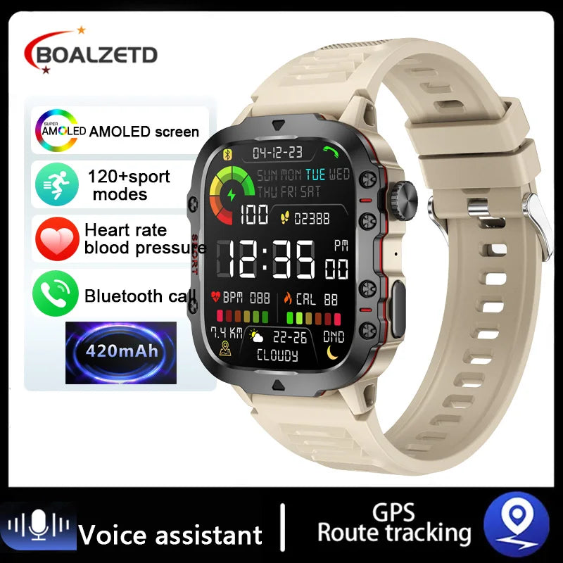New Original Rugged Military Men Smart Watch Bluetooth Call Fitness Clock 3ATM IP68 Waterproof Sports Smartwatch for Android iOS
