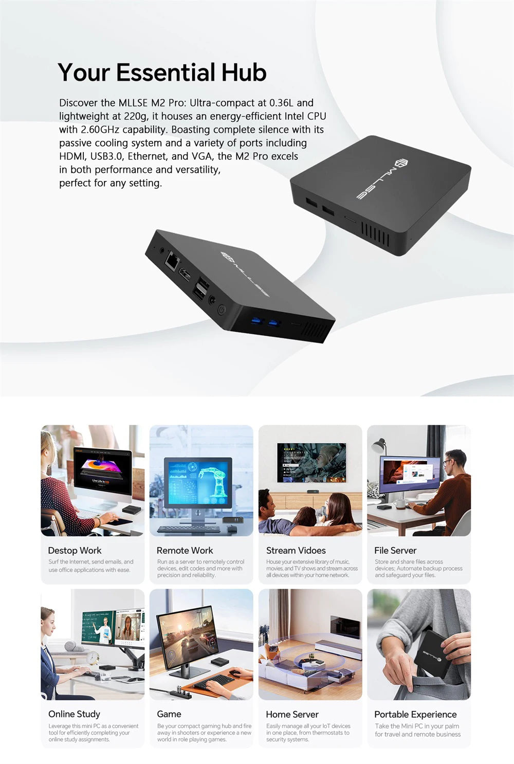MLLSE Mini PC M2 Air Intel Gemini Lake N4000 Intel J3710 Windows 11 6GB RAM 128GB ROM Dual-Band WiFi Bluetooth USB Mini Computer