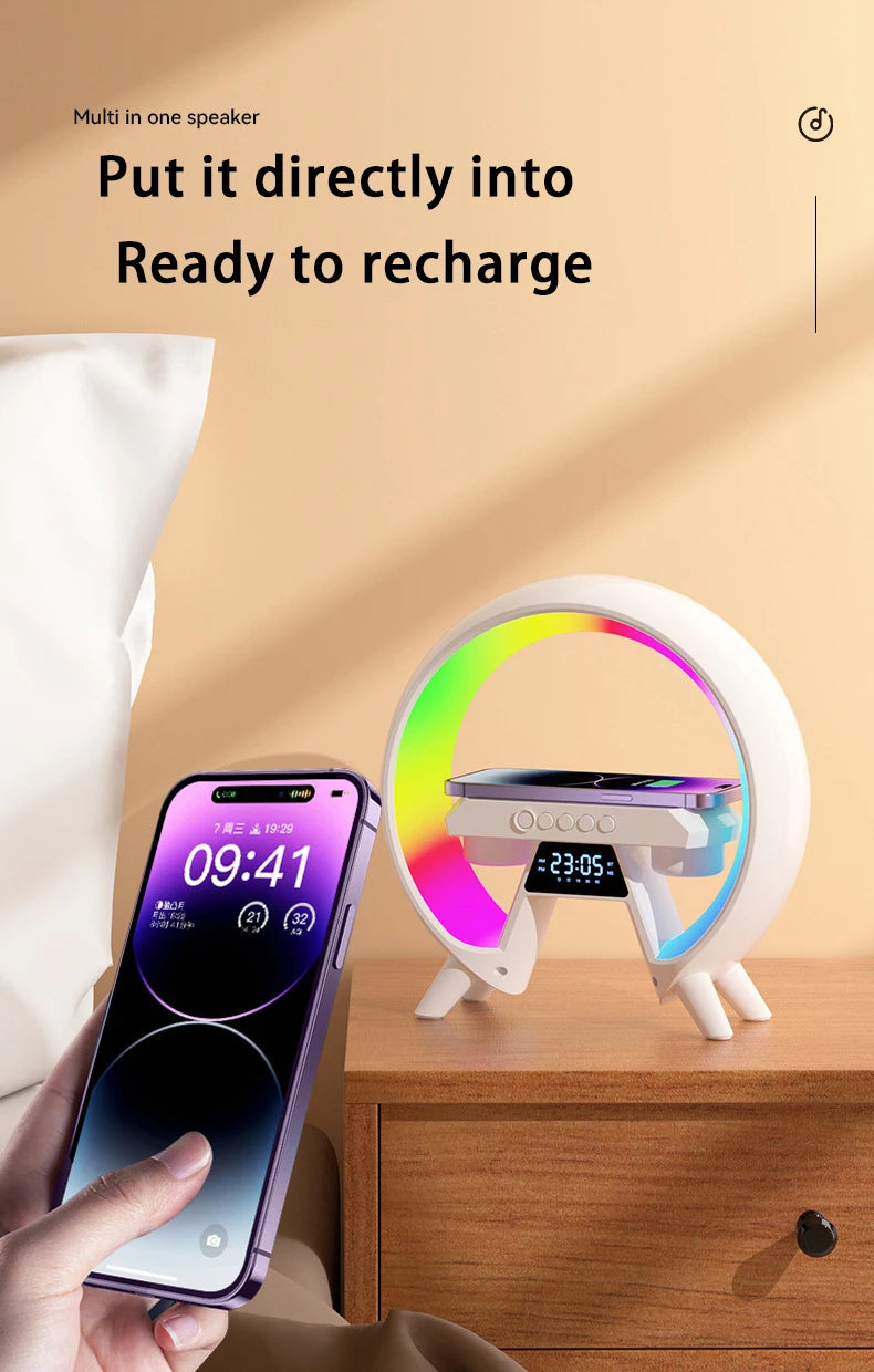 LED New Smart Light Wireless Charger Bluetooth Speaker Alarm Clock RGB Atmosphere Lamp Bedroom Decoration Lamps Night Light Gift