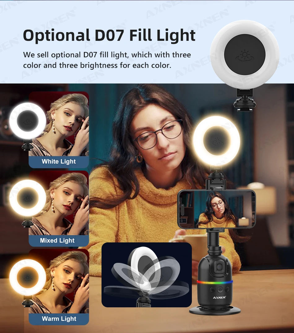 Smart Auto Face Tracking Desktop AI Gimbal for Smartphone & Action Camera 360 Rotation Follow Focus Vlog Kit, Option with Tripod