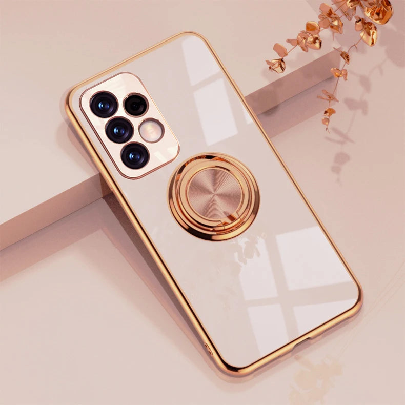 Plating Metal Ring Holder Phone Case For Samsung Galaxy S24 S22 S23 Ultra S21 FE S20 Plus A15 A52 A25 A53 A55 Note 20 Back Cover