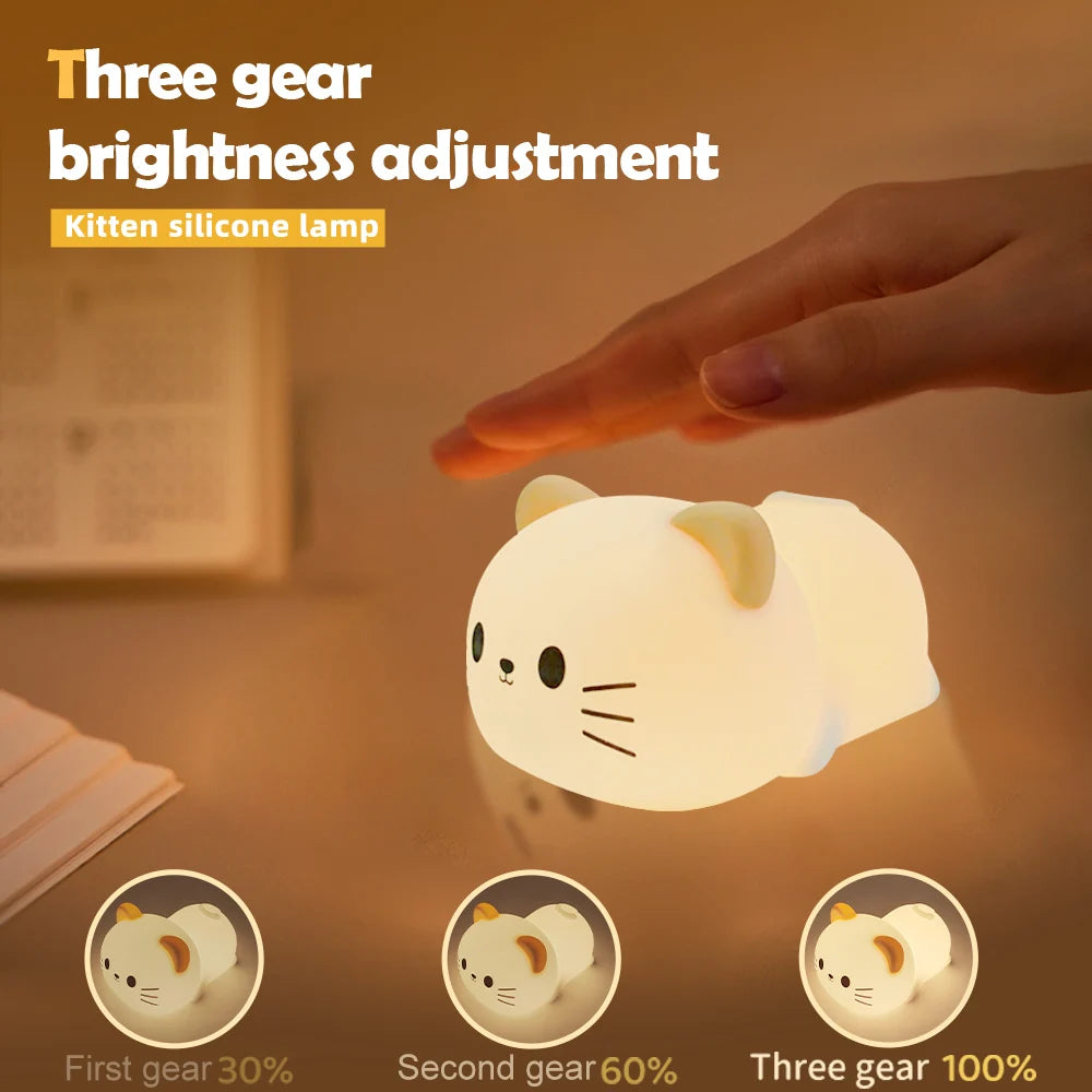 Silicone Dog Nursery Night Light 3 Level Brightness Cat Sleeping Nightlights Touch Sensor Beside Lamp For Kids Room