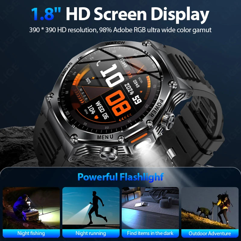 LIGE New Smart Watch Men 800mAh Ultra Long Battery Life Waterproof Outdoor Sport Watches Bluetooth Call Military Smartwatch 2025