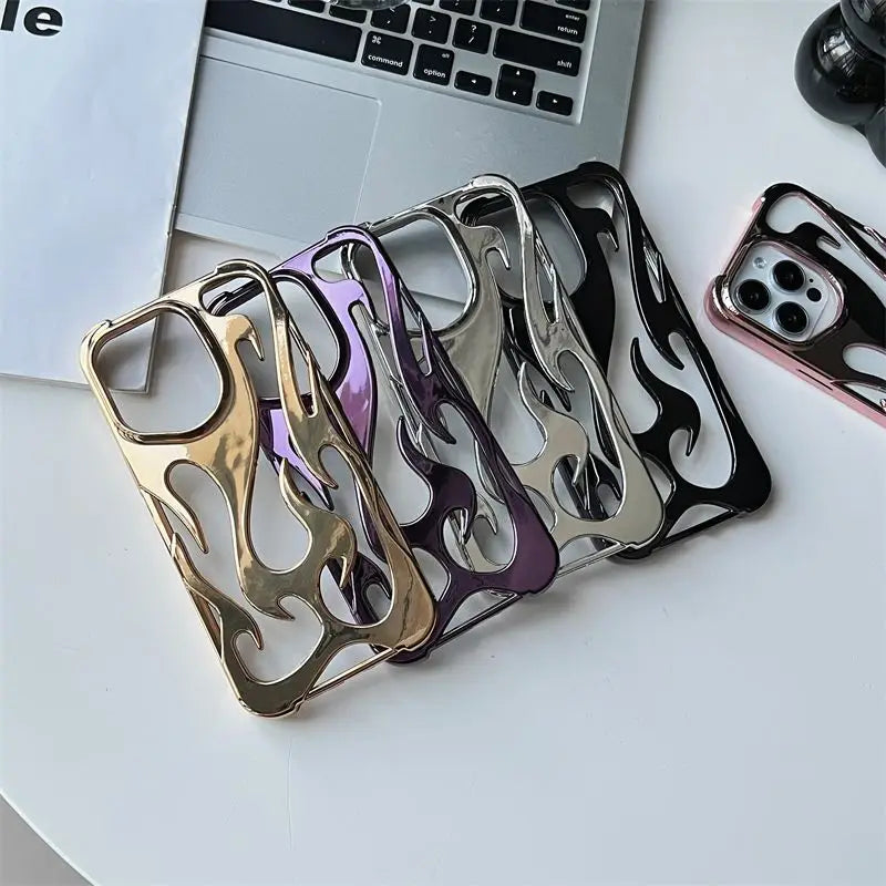 New 3D Flame pattern Hollow Slim Phone Case for iPhone 16 15 14 13 12 11 Pro Max 16E 15 14 16 Plus Shockproof Protective Cover