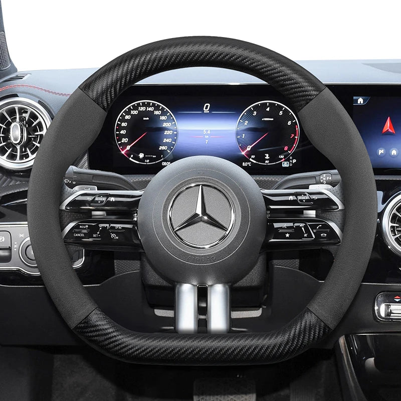 Suitable for Mercedes-Benz Suede Matte Carbon Fiber Texture Steering Wheel Cover Suitable for E Class S C a Glc Suv Eqc Gle Gla Eqe Amg Eq C63 E63 Maybach S600 Phantom Gls600 V Eqv W204 W205 W203