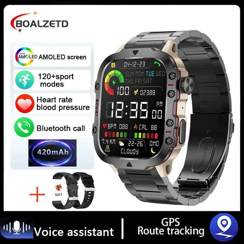 New Original Rugged Military Men Smart Watch Bluetooth Call Fitness Clock 3ATM IP68 Waterproof Sports Smartwatch for Android iOS