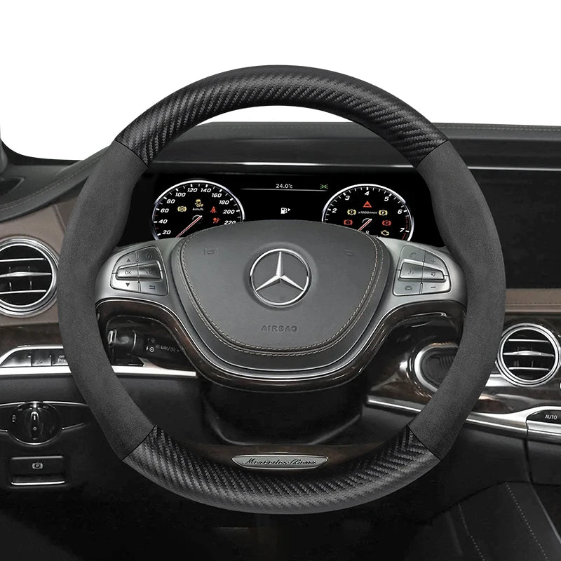 Suitable for Mercedes-Benz Suede Matte Carbon Fiber Texture Steering Wheel Cover Suitable for E Class S C a Glc Suv Eqc Gle Gla Eqe Amg Eq C63 E63 Maybach S600 Phantom Gls600 V Eqv W204 W205 W203