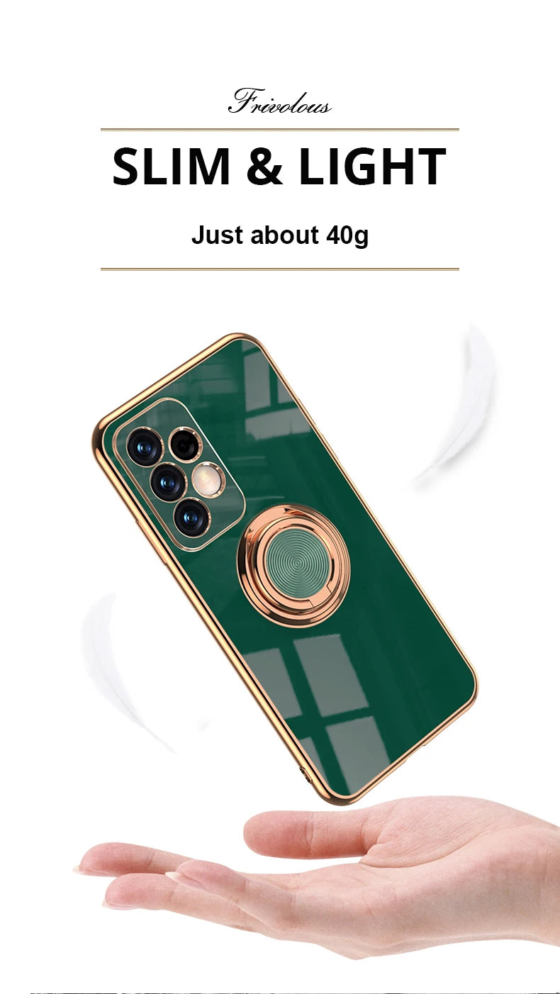 Plating Metal Ring Holder Phone Case For Samsung Galaxy S24 S22 S23 Ultra S21 FE S20 Plus A15 A52 A25 A53 A55 Note 20 Back Cover