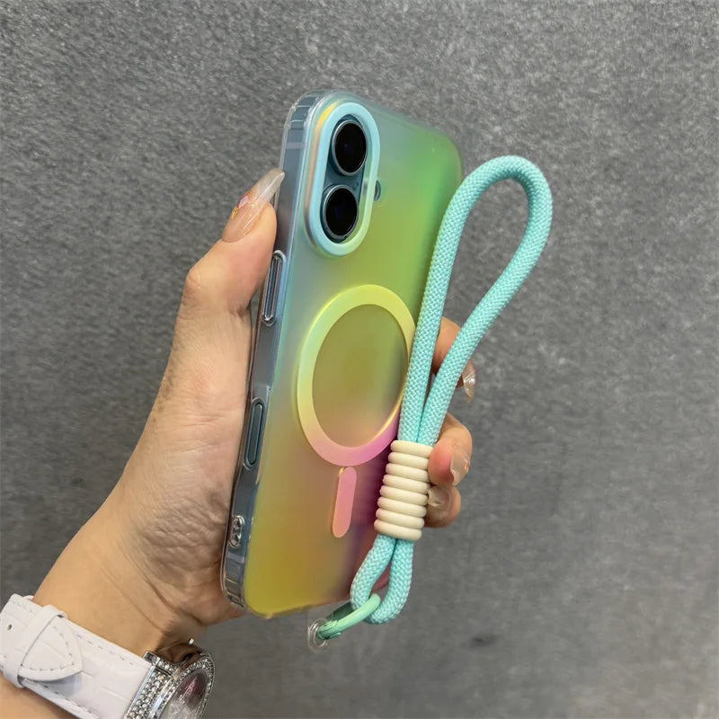 Aurora Gradient Matte Magnetic Case For iPhone 16 15 14 Pro Max 16 Plus 13 Laser Colorful Rainbow for Magsafe Shockproof Cover