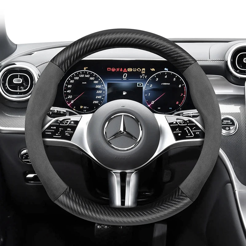 Suitable for Mercedes-Benz Suede Matte Carbon Fiber Texture Steering Wheel Cover Suitable for E Class S C a Glc Suv Eqc Gle Gla Eqe Amg Eq C63 E63 Maybach S600 Phantom Gls600 V Eqv W204 W205 W203