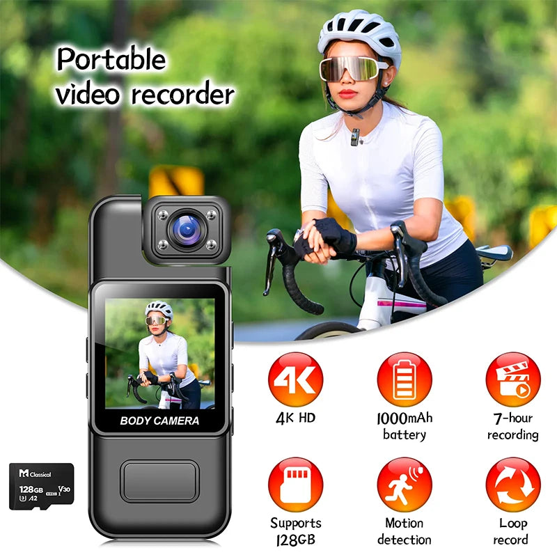 4K HD WiFi Mini Camera Portable Digital Video Recorder Color Screen Wearable Camera Night Vision Police Cam Small Bike Camcorder