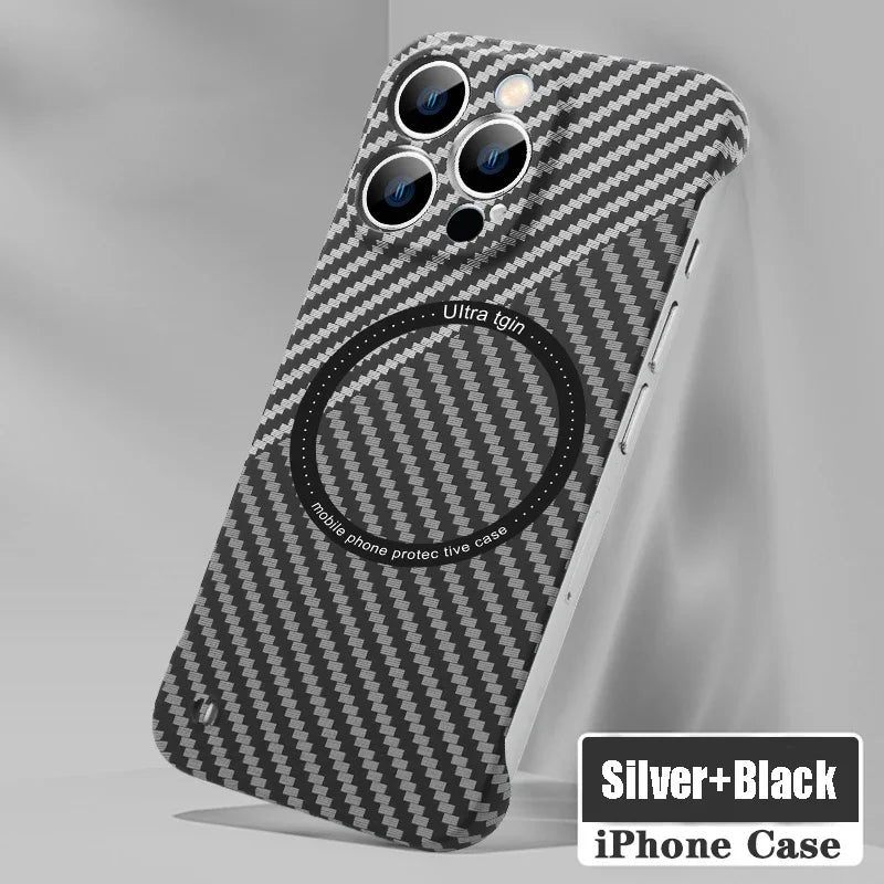 Magnetic Wireless Charging PC Case for iPhone 14 15 Plus 13 12 11 Pro Max Magsafe Carbon Fiber Texture Frameless for Hard Cover