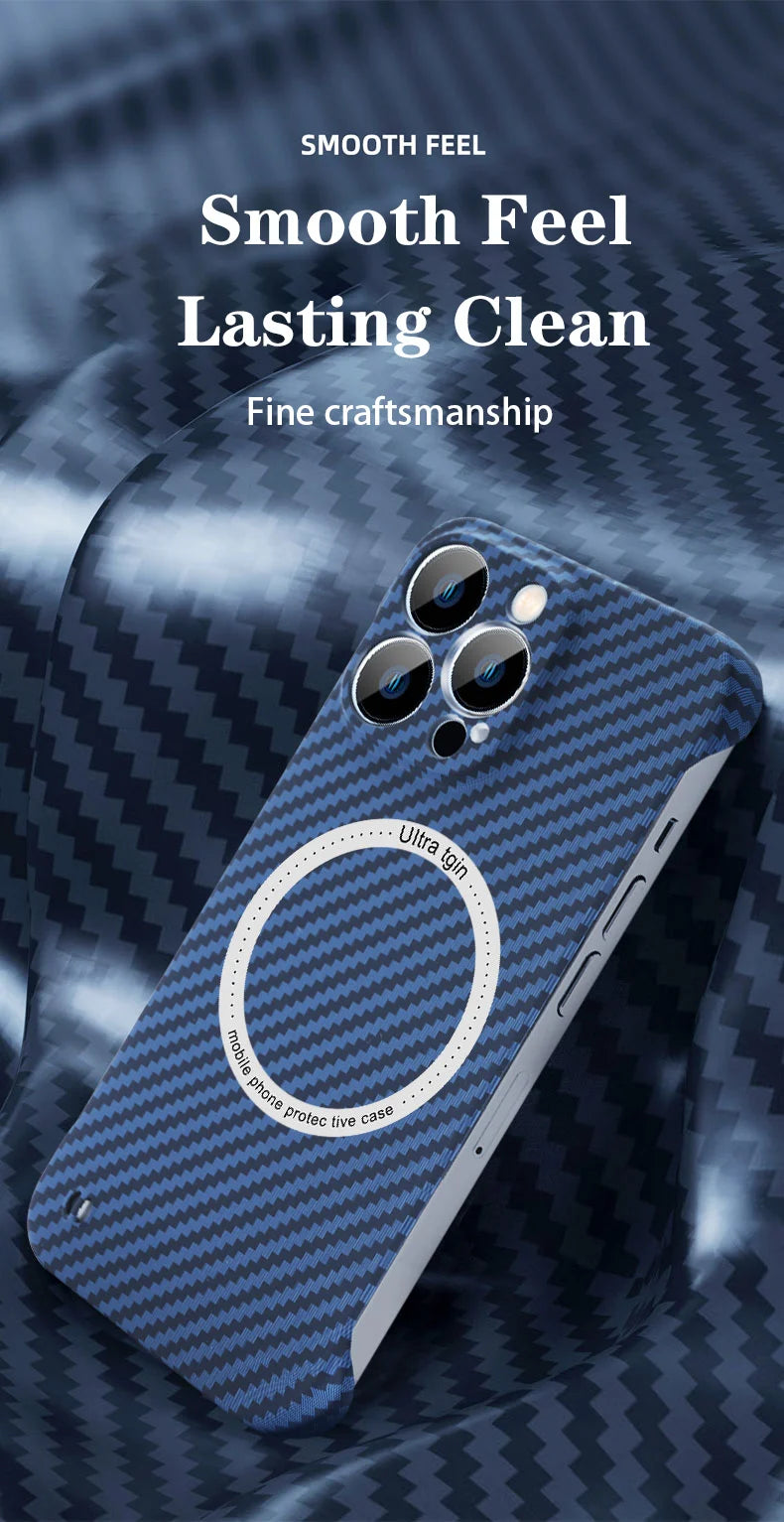 Magnetic Wireless Charging PC Case for iPhone 14 15 Plus 13 12 11 Pro Max Magsafe Carbon Fiber Texture Frameless for Hard Cover