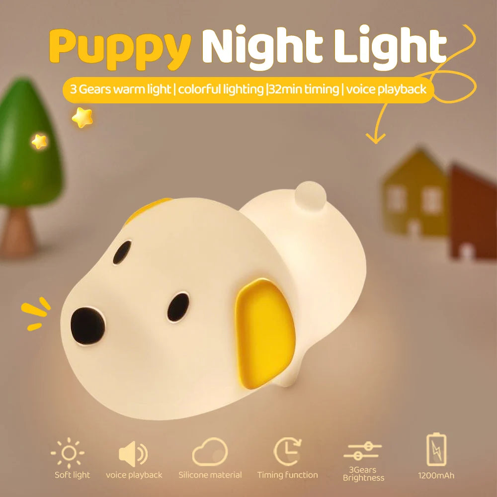 Silicone Dog Nursery Night Light 3 Level Brightness Cat Sleeping Nightlights Touch Sensor Beside Lamp For Kids Room