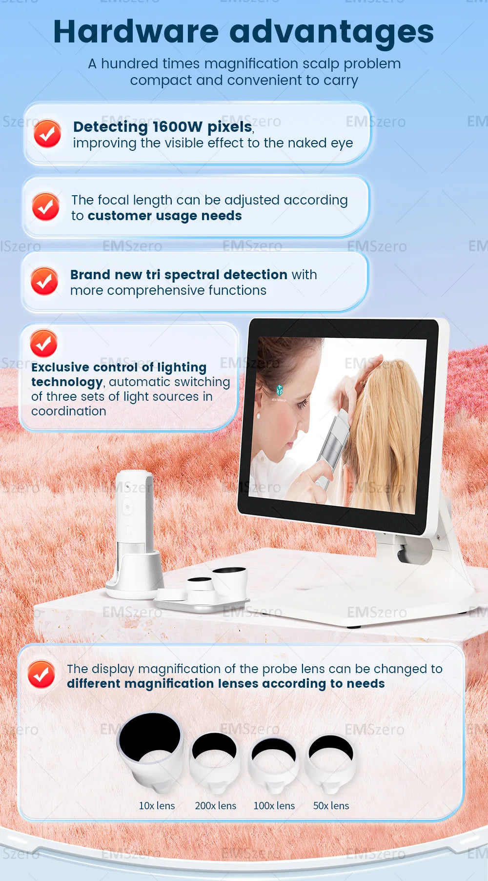 AI Analysis Scalp Care Handheld Hair Analyzer Mini Intelligent Access The Net Hair Detector Scalp Hair Follicle Analyzer Salon