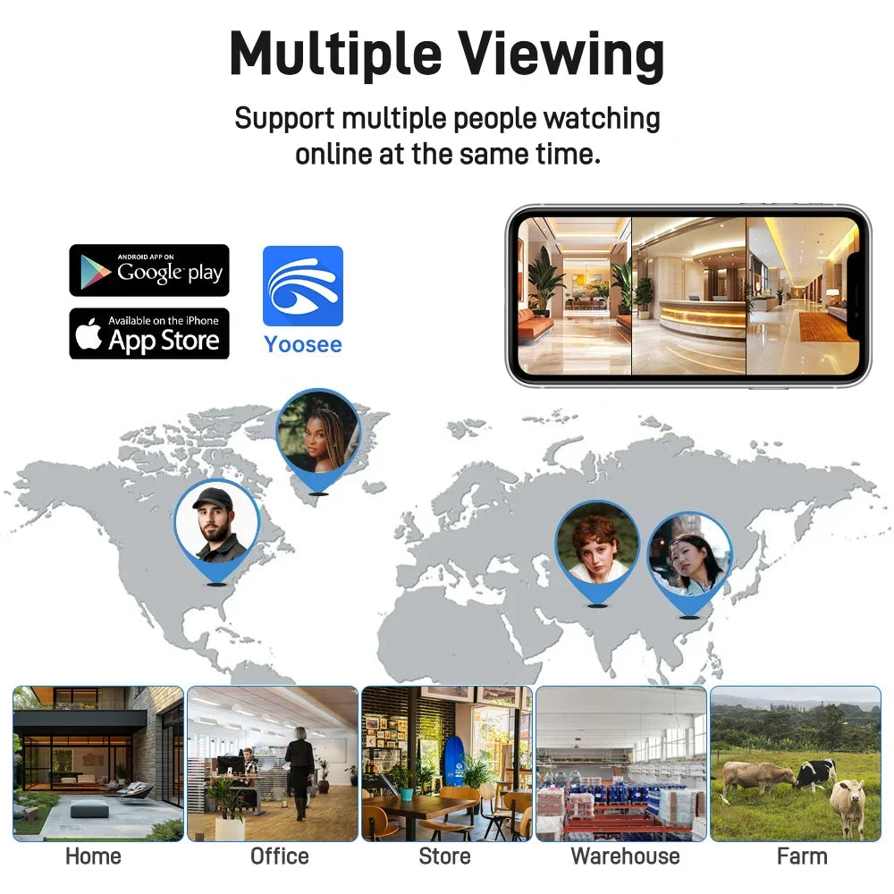 ANSVICAM 6K 12MP Triple Screen Triple Lens Outdoor WiFi PTZ 360° IP66 Yoosee CCTV Surveillance Camera for Complete Security