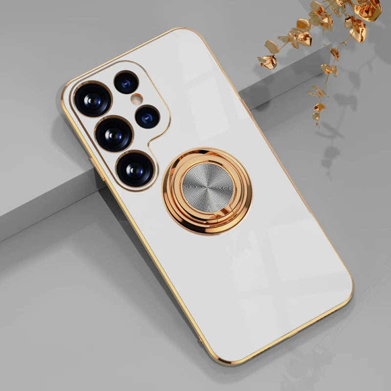 Plating Metal Ring Holder Phone Case For Samsung Galaxy S24 S22 S23 Ultra S21 FE S20 Plus A15 A52 A25 A53 A55 Note 20 Back Cover