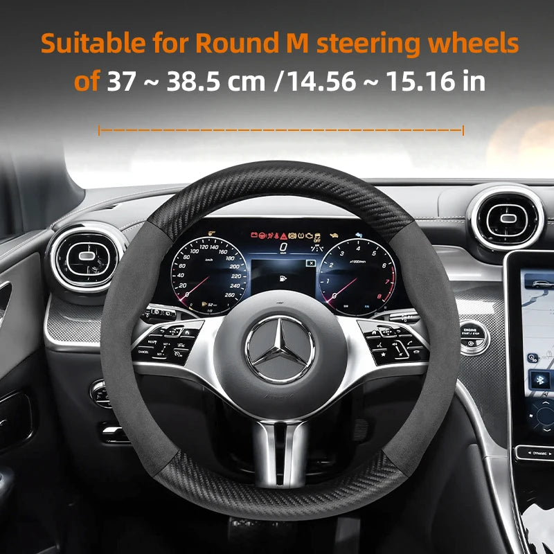 Suitable for Mercedes-Benz Suede Matte Carbon Fiber Texture Steering Wheel Cover Suitable for E Class S C a Glc Suv Eqc Gle Gla Eqe Amg Eq C63 E63 Maybach S600 Phantom Gls600 V Eqv W204 W205 W203