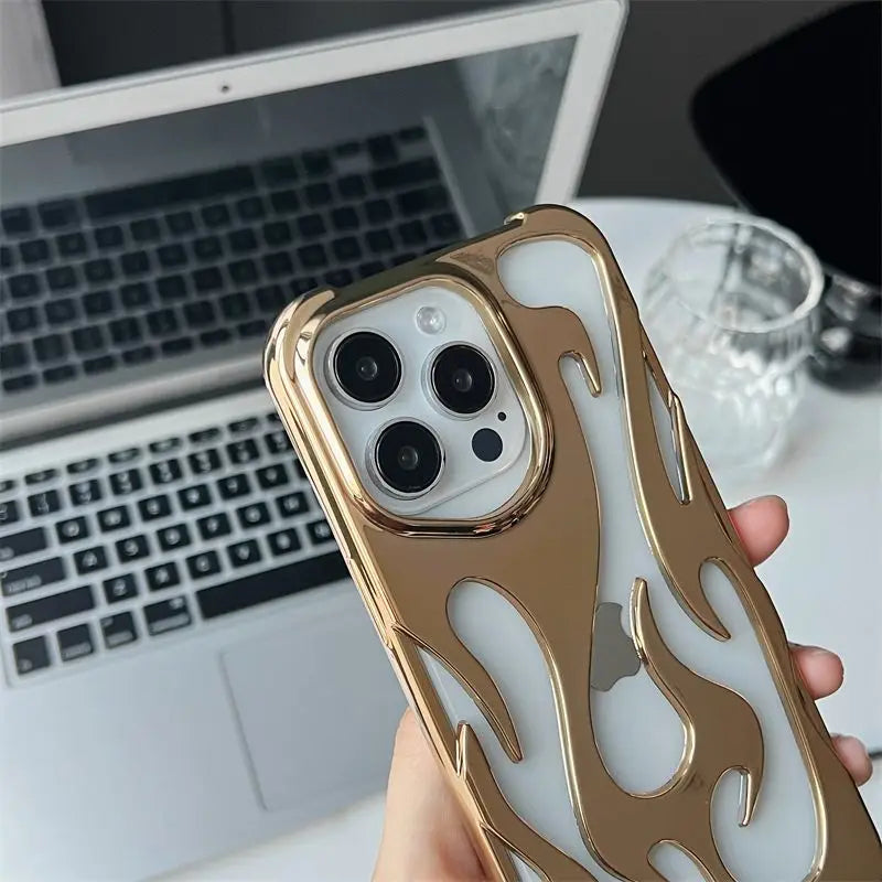 New 3D Flame pattern Hollow Slim Phone Case for iPhone 16 15 14 13 12 11 Pro Max 16E 15 14 16 Plus Shockproof Protective Cover