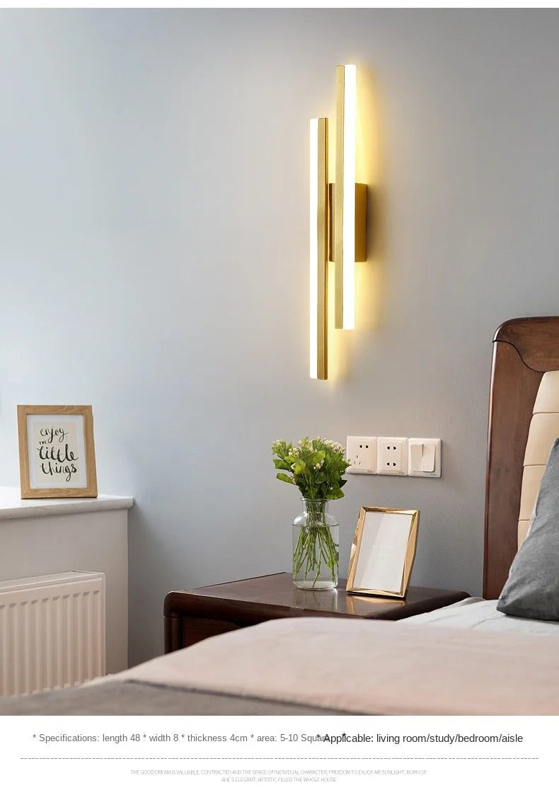 Modern LEDWall Lamp Wall Sconces Copper Line Pipe Acrylic Lampshade Indoor Lighting for Living Room Corridor Light Fixture