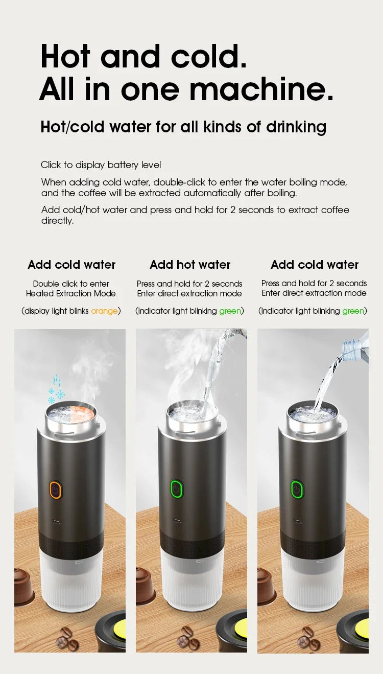 Portable Wireless Electric Espresso Coffee Machine For Travel &Car &Home Camping Coffee Maker 3-in-1 Capsule Powder Coffee Maker